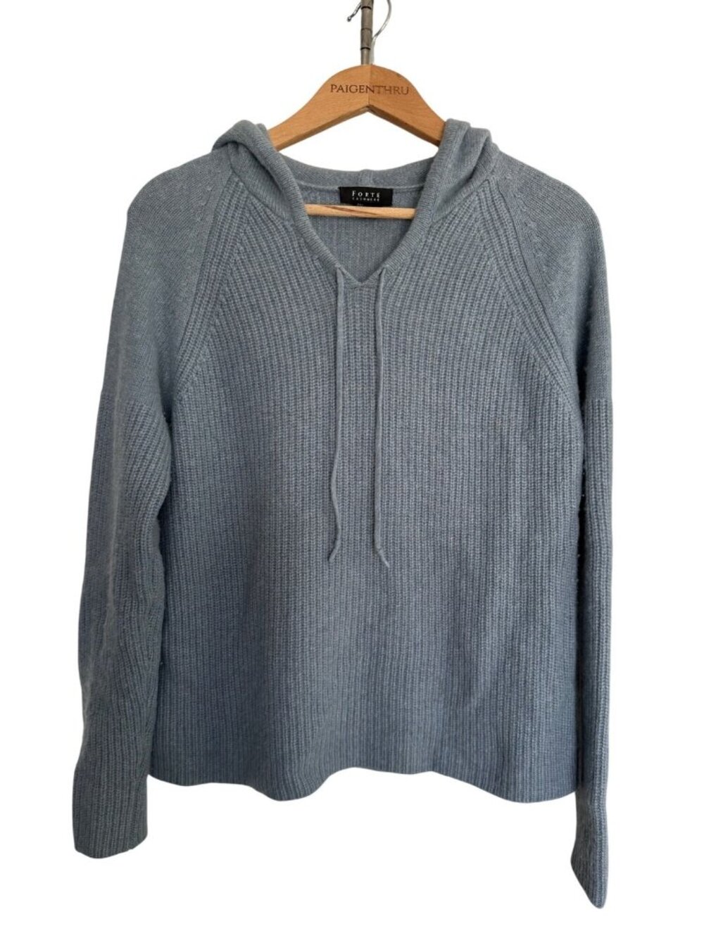 Forte Cashmere Women's L Blue Hooded Cashmere Sweater